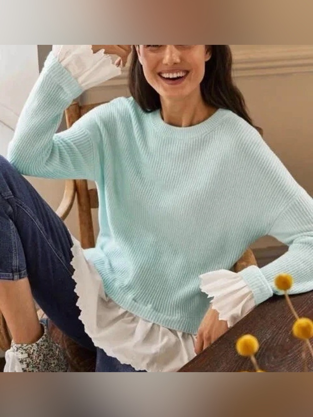Boden Mint Green Ribbed Crewneck Sweater size 10